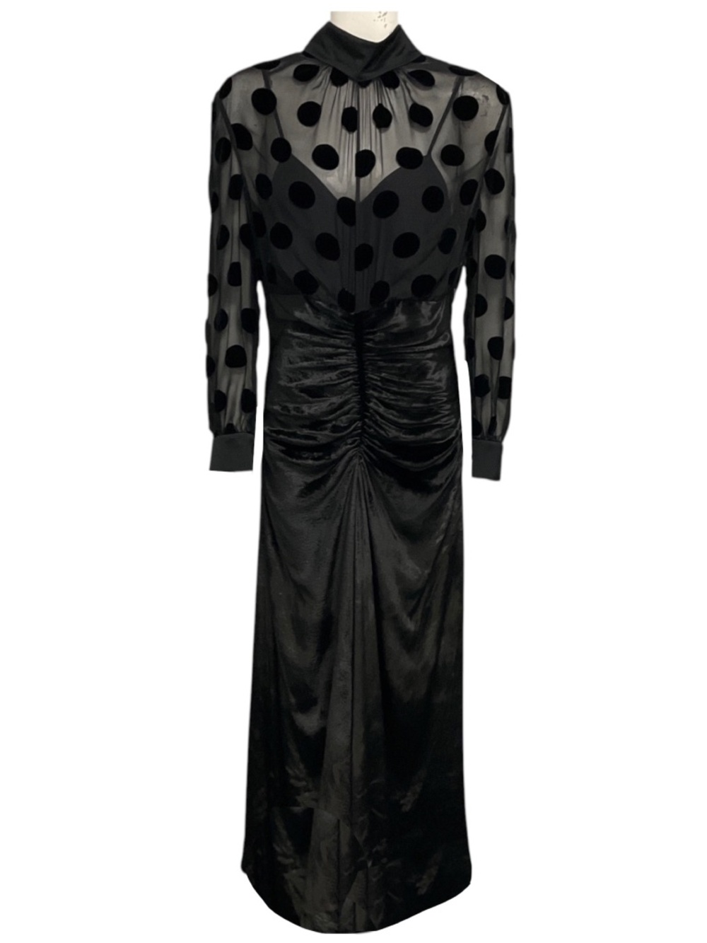 PAUL SMITH BLACK DOT PATTERNED SILK CHIFFON AND VELVET DRESS